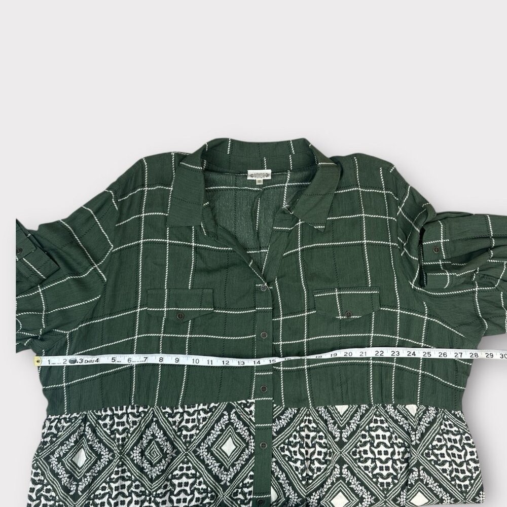 Truself Womans Dress Tunic 2X Boho Mixed Print‎ Button-Down Green Multi-Pattern - Picture 6 of 10